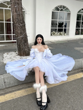 Princess White A Line Long Sleeve Chiffon Satin Long Sweep Party Dress Evening Dress HZ1023