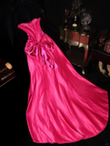 Barbie Pink A Line Strapless Satin Long Party Dress Evening Dress with Bow HZ1023