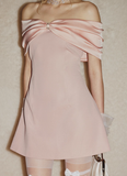 Princess Pink A Line Off the Shoulder Satin Short Outfit Party Dress Homecoming Dress Birthday Dress HZ1023