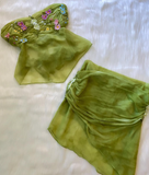 Fairy Two Piece Strapless 3D Floral Green Chiffon Short Party Dress Homecoming Dress HZ1023