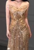 Golden Butterfly Mermaid Strapless Sequin Prom Dress Party Dress HZ1023