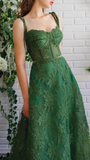Popular Dark Green Spaghetti Straps Lace Prom Dresses Formal Evenning Dress HZ1023