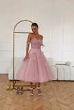 Pink A Line Spaghetti Strap Tulle 18th Birthday Dress Prom Dress HZ1023