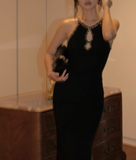 Sexy Black Sheath Straps Beaded Satin Long Party Dress Cocktail Dress Date Dress HZ1023