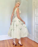 Lily of the Valley Embroidery Exquisite V Neck Satin Party Dress Prom Dress HZ1023