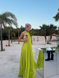 Green A Line Halter Chiffon Open Back Long Prom Dress Evening Dress HZ1023