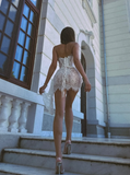 Sexy White Sheath Strapless Corset Lace Short Homecoming Dress Cocktail Dress HZ1023