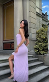 Lavender Chiffon Strapless Prom Dress With Side Slit HZ1023