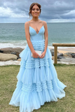 Light Champagne Slit Tulle Long Prom Dress Formal Dress HZ1023