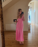 Cute Mermaid Straps Ruffle Pink Chiffon Prom Dress Graduation Prom Dress HZ1023