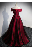 Off The Shoulder Red Short Sleeves Long Prom Dresses HZ1023