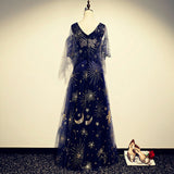 A line Navy Blue Tulle Prom Dresses HZ1023