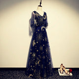 A line Navy Blue Tulle Prom Dresses HZ1023