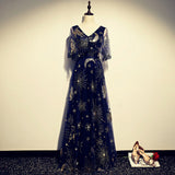 A line Navy Blue Tulle Prom Dresses HZ1023