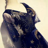 A line Navy Blue Tulle Prom Dresses HZ1023