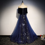 A line Navy Blue Velvet Prom Dresses Sexy Evening Dress HZ1023