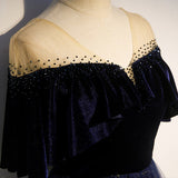 A line Navy Blue Velvet Prom Dresses Sexy Evening Dress HZ1023