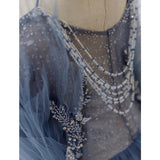 A line Tulle Dusty Blue Long Prom Dresses HZ1023