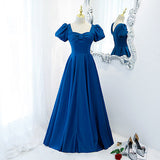 A line Royal Blue Satin Prom Dresses HZ1023