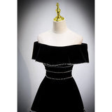 A line Black Off The Shoulder Long Prom Dresses HZ1023