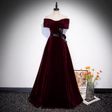 A line Off The Shoulder Velvet Long Prom Dresses HZ1023