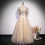A line Short Puffy Sleeves Tulle Prom Dresses HZ1023