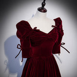 A line Burgundy Velvet Prom Dresses HZ1023