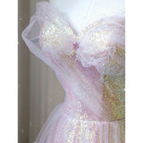 A line Sequin Pink Long Prom Dresses HZ1023