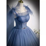 Ball Gown Blue Tulle Long Prom Dresses HZ1023