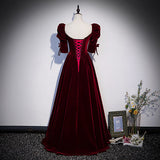 A line Burgundy Velvet Prom Dresses HZ1023