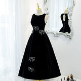 A line Black Knee Length Prom Dresses HZ1023