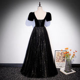 A line Black Long Prom Dresses HZ1023