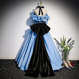 Ball Gown Blue Strapless Satin Blue Prom Dresses HZ1023
