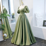 A line Green Long Prom Dresses HZ1023