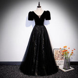A line Black Long Prom Dresses HZ1023