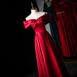 A line Burgundy Satin Prom Dresses HZ1023