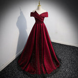 Off The Shoulder Red Short Sleeves Long Prom Dresses HZ1023
