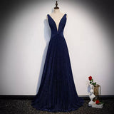 A line Navy Blue Sequin Prom Dresses Sexy Evening Dress HZ1023