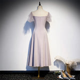 A line Short Sleeves Pink Prom Dresses Knee Length Bridesmaid Dress HZ1023