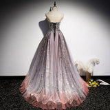 A line Short Sleeves Long Tulle Prom Dresses HZ1023
