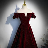 Off The Shoulder Velvet Red Prom Dresses Sexy Evening Dress HZ1023