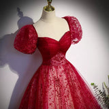A line Tulle Red Prom Dresses Sexy Prom Dress HZ1023