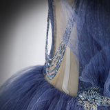 A Line Tulle Prom Dresses Straps Blue Evening Dress HZ1023