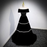 A line Black Off The Shoulder Long Prom Dresses HZ1023