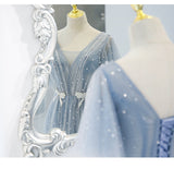 A line Light Sky Blue Tulle Prom Dresses HZ1023