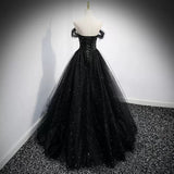 A line Off the Shoulder Black Long Prom Dresses HZ1023