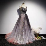 A line Short Sleeves Long Tulle Prom Dresses HZ1023