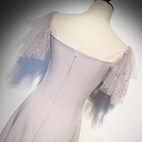 A line Short Sleeves Pink Prom Dresses Knee Length Bridesmaid Dress HZ1023