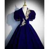 Royal Blue Long V Neckline Prom Dresses Sexy Evening Dress HZ1023