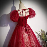 A line Tulle Red Prom Dresses Sexy Prom Dress HZ1023